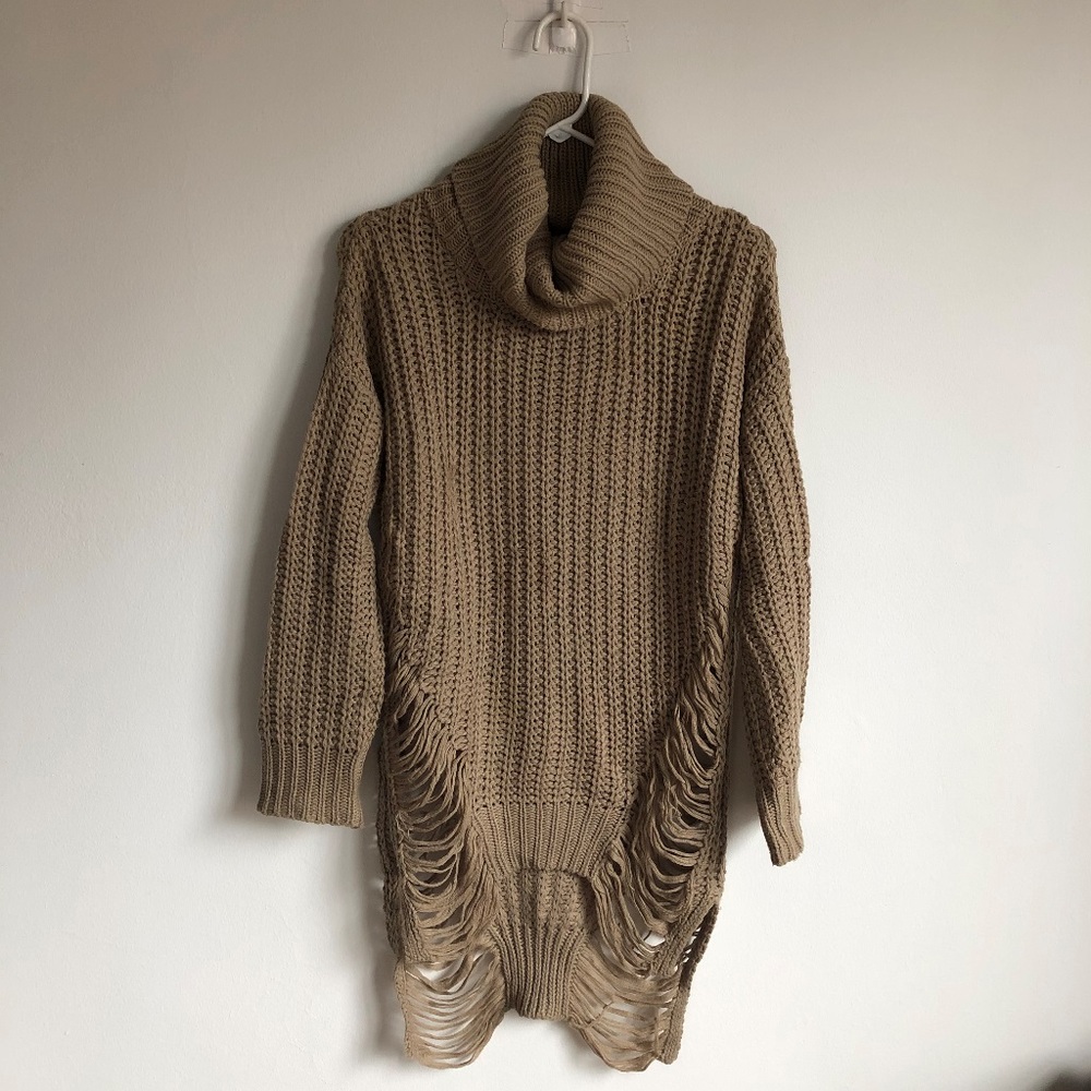 Chunky Shredded Turtle Neck Cable Sweater